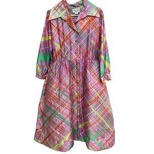Vintage At Home Wear Pastel Quilted House Coat Size 16
